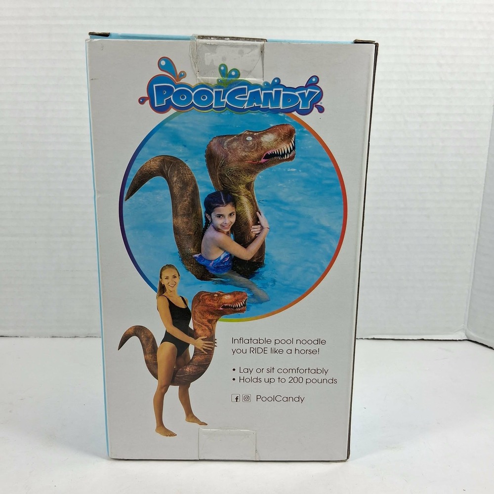 PoolCandy T-Rex Ride-On Super Noodle Inflatable Pool Float PCA1742TR Brown 200lb - Picture 2 of 6